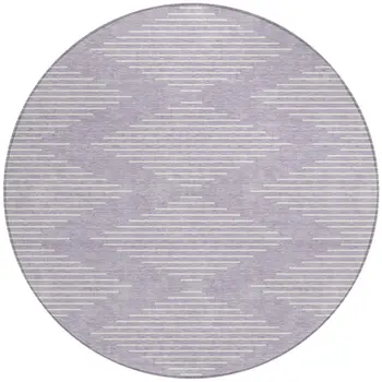 8' Lavender And Ivory Round Geometric Washable Indoor Outdoor Area Rug