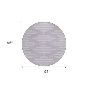 8' Lavender And Ivory Round Geometric Washable Indoor Outdoor Area Rug