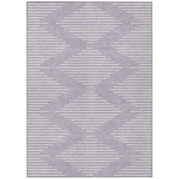 8' X 10' Lavender And Ivory Geometric Washable Indoor Outdoor Area Rug