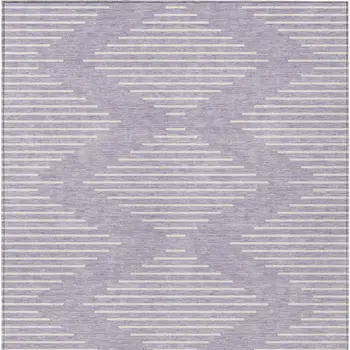 9' X 12' Lavender And Ivory Geometric Washable Indoor Outdoor Area Rug
