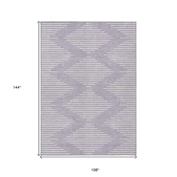 9' X 12' Lavender And Ivory Geometric Washable Indoor Outdoor Area Rug