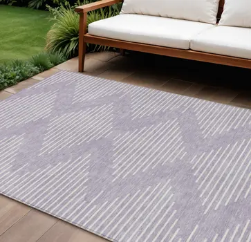 10' X 14' Lavender And Ivory Geometric Washable Indoor Outdoor Area Rug