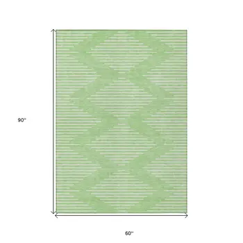 5' X 8' Mint Green And Ivory Geometric Washable Indoor Outdoor Area Rug