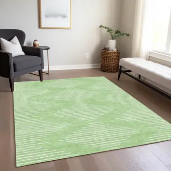 5' X 8' Mint Green And Ivory Geometric Washable Indoor Outdoor Area Rug