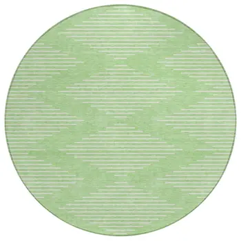 8' Mint Green And Ivory Round Geometric Washable Indoor Outdoor Area Rug