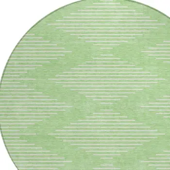 8' Mint Green And Ivory Round Geometric Washable Indoor Outdoor Area Rug