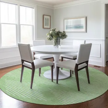 8' Mint Green And Ivory Round Geometric Washable Indoor Outdoor Area Rug