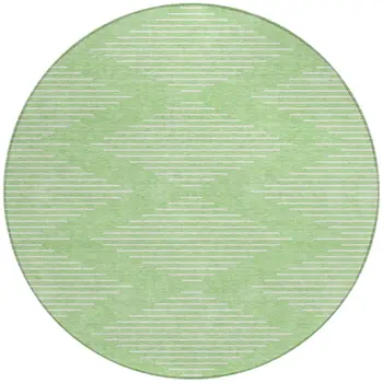 8' Mint Green And Ivory Round Geometric Washable Indoor Outdoor Area Rug