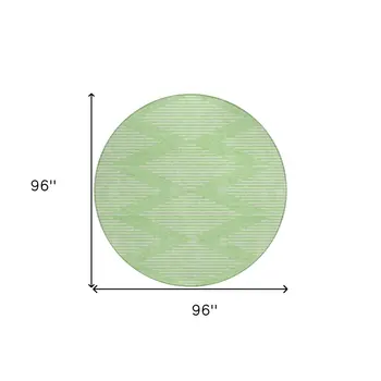 8' Mint Green And Ivory Round Geometric Washable Indoor Outdoor Area Rug