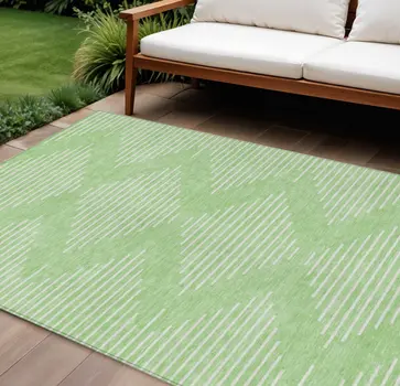 10' X 14' Mint Green And Ivory Geometric Washable Indoor Outdoor Area Rug