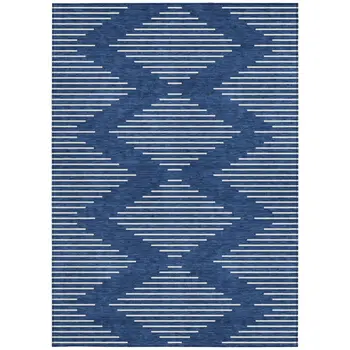 5' X 8' Navy Blue And Ivory Geometric Washable Indoor Outdoor Area Rug
