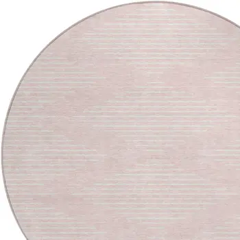 8' Pink And Gray Round Geometric Washable Indoor Outdoor Area Rug