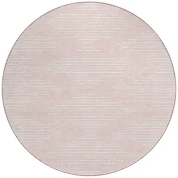 8' Pink And Gray Round Geometric Washable Indoor Outdoor Area Rug