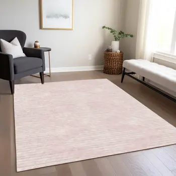 8' X 10' Pink And Gray Geometric Washable Indoor Outdoor Area Rug