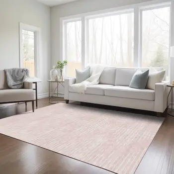 8' X 10' Pink And Gray Geometric Washable Indoor Outdoor Area Rug