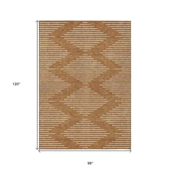 8' X 10' Copper And Beige Geometric Washable Indoor Outdoor Area Rug