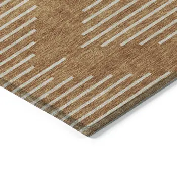 8' X 10' Copper And Beige Geometric Washable Indoor Outdoor Area Rug