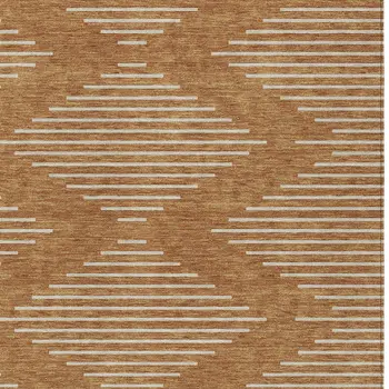 8' X 10' Copper And Beige Geometric Washable Indoor Outdoor Area Rug