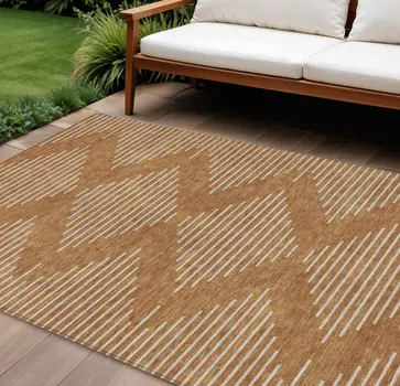 10' X 14' Copper And Beige Geometric Washable Indoor Outdoor Area Rug
