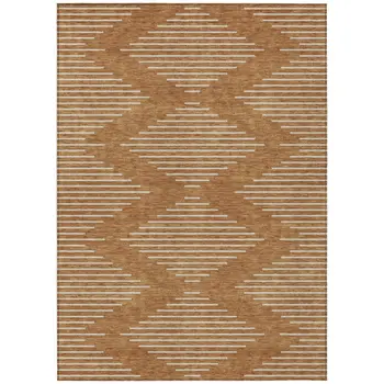 10' X 14' Copper And Beige Geometric Washable Indoor Outdoor Area Rug