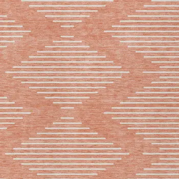 3' X 5' Salmon And Ivory Geometric Washable Indoor Outdoor Area Rug