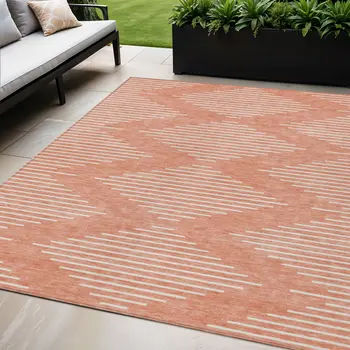 5' X 8' Salmon And Ivory Geometric Washable Indoor Outdoor Area Rug