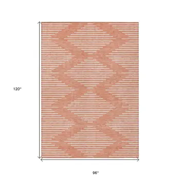 8' X 10' Salmon And Ivory Geometric Washable Indoor Outdoor Area Rug