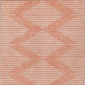 9' X 12' Salmon And Ivory Geometric Washable Indoor Outdoor Area Rug