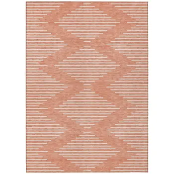 9' X 12' Salmon And Ivory Geometric Washable Indoor Outdoor Area Rug
