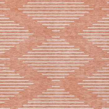 9' X 12' Salmon And Ivory Geometric Washable Indoor Outdoor Area Rug