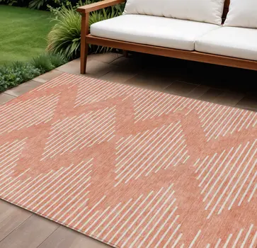 10' X 14' Salmon And Ivory Geometric Washable Indoor Outdoor Area Rug