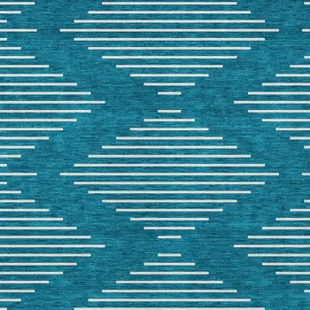 3' X 5' Teal Blue And Ivory Geometric Washable Indoor Outdoor Area Rug