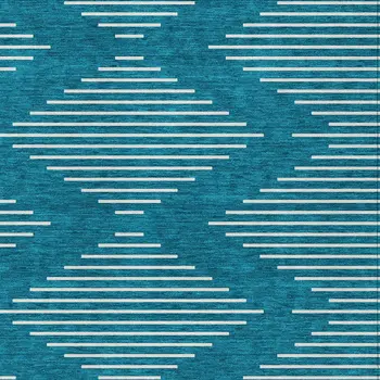 8' X 10' Teal Blue And Ivory Geometric Washable Indoor Outdoor Area Rug