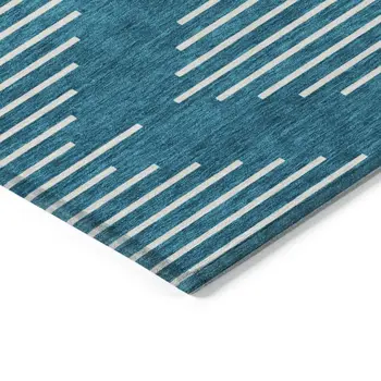 9' X 12' Teal Blue And Ivory Geometric Washable Indoor Outdoor Area Rug