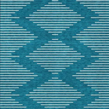 10' X 14' Teal Blue And Ivory Geometric Washable Indoor Outdoor Area Rug