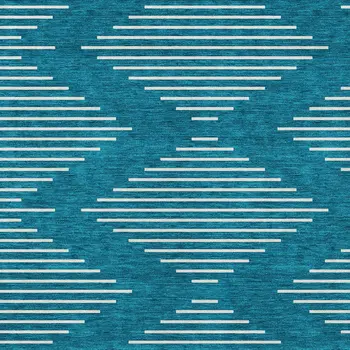 10' X 14' Teal Blue And Ivory Geometric Washable Indoor Outdoor Area Rug