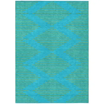 5' X 8' Aqua And Green Geometric Washable Indoor Outdoor Area Rug