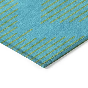 5' X 8' Aqua And Green Geometric Washable Indoor Outdoor Area Rug