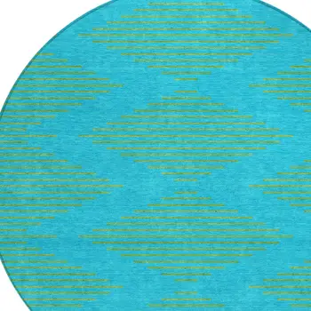 8' Aqua And Green Round Geometric Washable Indoor Outdoor Area Rug