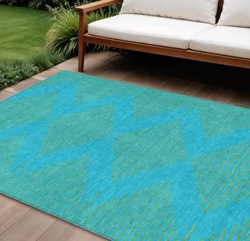 8' X 10' Aqua And Green Geometric Washable Indoor Outdoor Area Rug
