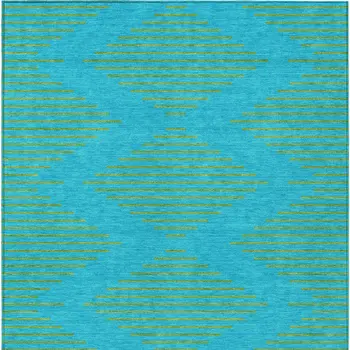 10' X 14' Aqua And Green Geometric Washable Indoor Outdoor Area Rug