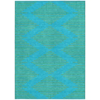 10' X 14' Aqua And Green Geometric Washable Indoor Outdoor Area Rug