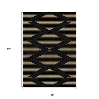5' X 8' Black And Beige Geometric Washable Indoor Outdoor Area Rug