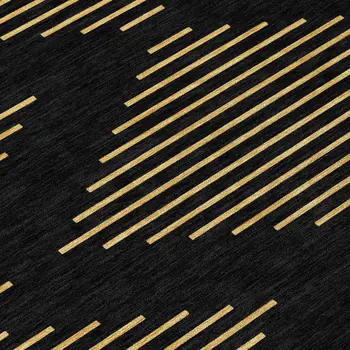 5' X 8' Black And Beige Geometric Washable Indoor Outdoor Area Rug