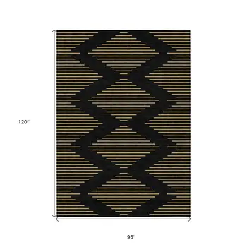8' X 10' Black And Beige Geometric Washable Indoor Outdoor Area Rug