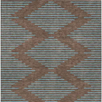 3' X 5' Brown And Aqua Geometric Washable Indoor Outdoor Area Rug