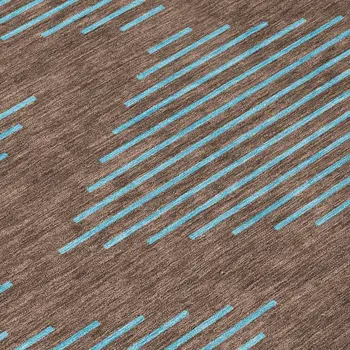 3' X 5' Brown And Aqua Geometric Washable Indoor Outdoor Area Rug