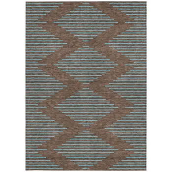 8' X 10' Brown And Aqua Geometric Washable Indoor Outdoor Area Rug