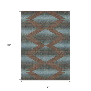 8' X 10' Brown And Aqua Geometric Washable Indoor Outdoor Area Rug