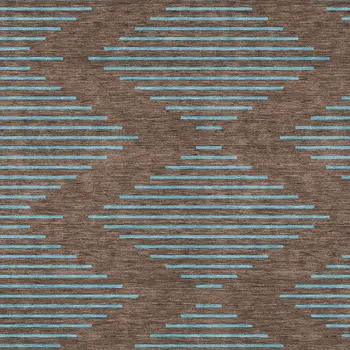 9' X 12' Brown And Aqua Geometric Washable Indoor Outdoor Area Rug